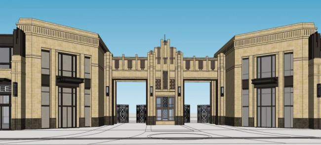 Sketchup商业模型|多层商业街及入口，新古典风格