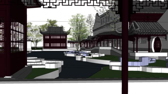 Sketchup景观模型|中式园林，中式风格，庭院景观