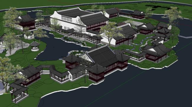 Sketchup景观模型|中式园林，中式风格，庭院景观