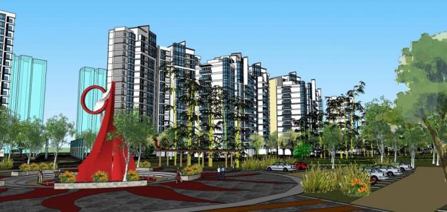 Sketchup住宅模型|高层住宅小区，居住建筑，新中式风格