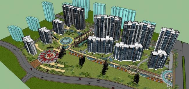 Sketchup住宅模型|高层住宅小区，居住建筑，新中式风格