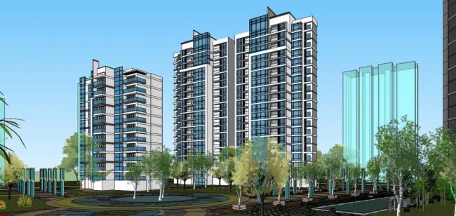 Sketchup住宅模型|高层住宅小区，居住建筑，新中式风格