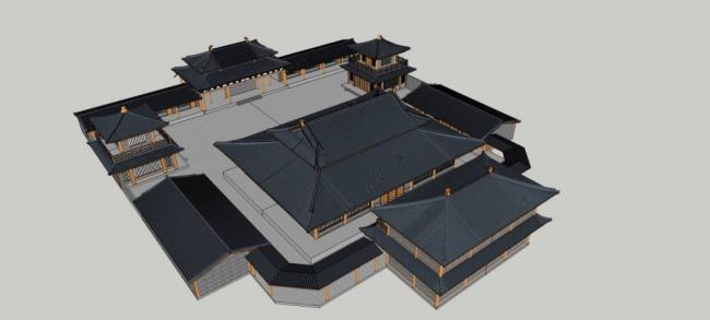 Sketchup古建筑模型|多层寺庙，宗教建筑，中式风格，古建