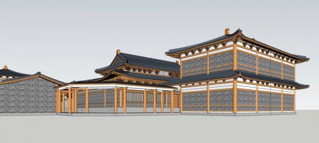 Sketchup古建筑模型|多层寺庙，宗教建筑，中式风格，古建