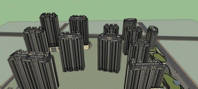 Sketchup住宅模型|高层住宅小区，商业步行街，底层商业，新古典风格，居住建筑