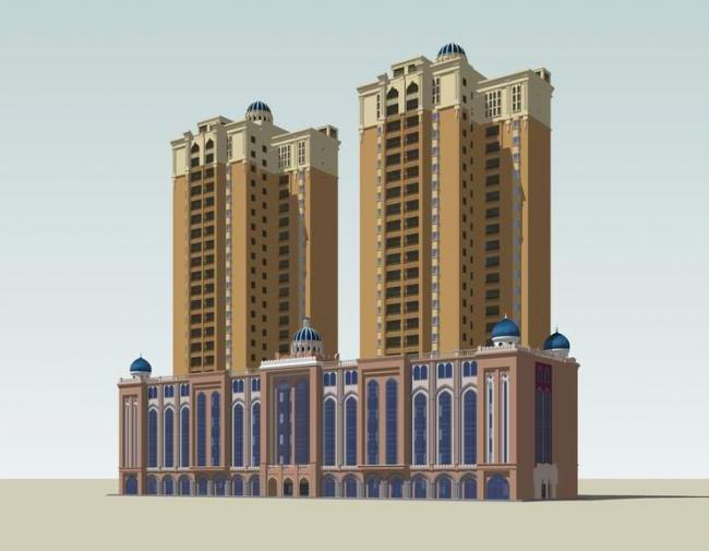 Sketchup住宅模型|回族伊斯兰风格，高层住宅，底层商业，古典风格，居住建筑