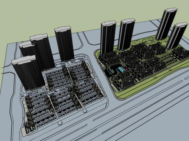 Sketchup住宅模型|高层住宅小区，现代风格，居住建筑