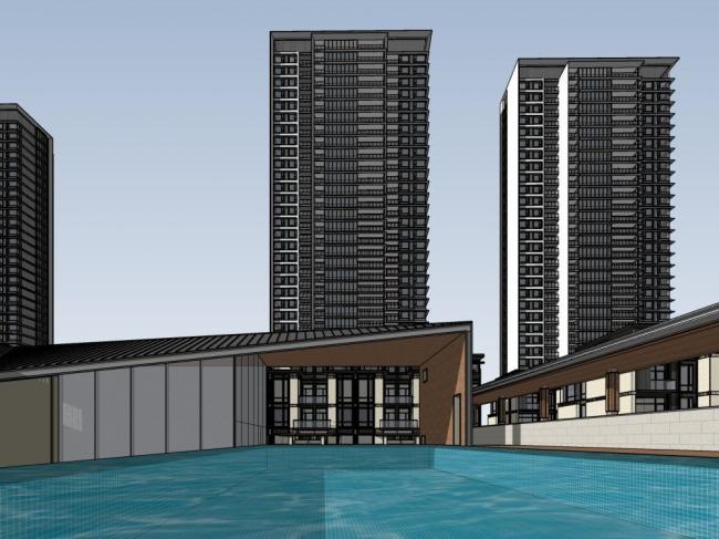 Sketchup住宅模型|高层住宅小区，现代风格，居住建筑