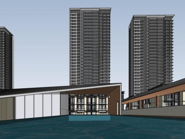 Sketchup住宅模型|高层住宅小区，现代风格，居住建筑