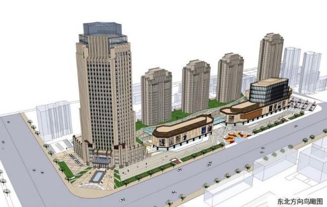 Sketchup办公模型|某总部基地办公楼，高层办公，底层商业，新古典风格，ArtDeco风格