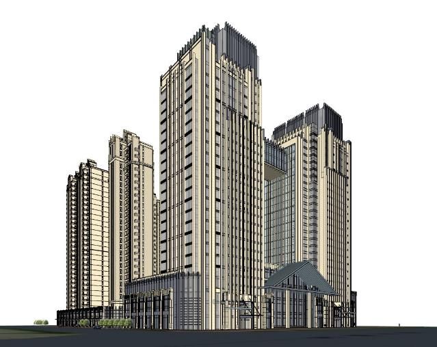 Sketchup综合体模型|高层商住综合体，住宅，新古典风格