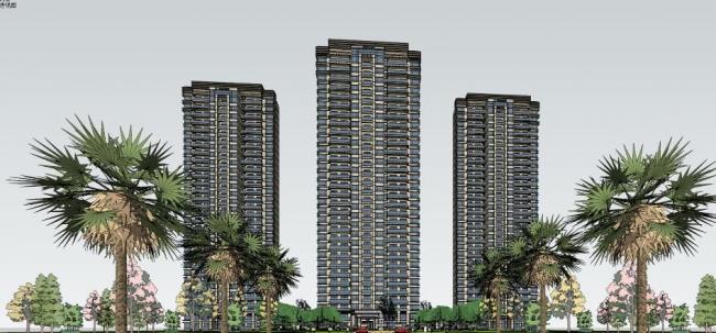 Sketchup住宅模型|绿地高层住宅公寓，居住建筑，现代风格