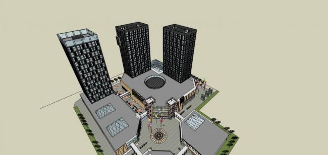 Sketchup综合体模型|高层商业综合体，办公，现代风格