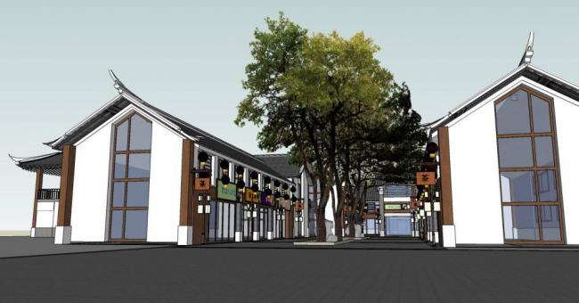 Sketchup商业模型|多层商业街，中式风格