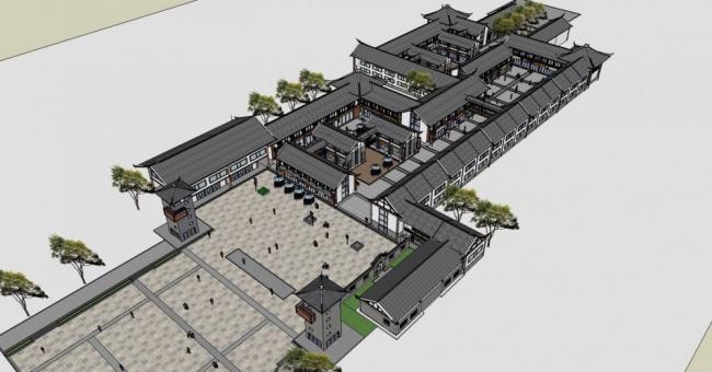 Sketchup商业模型|多层商业街，中式风格