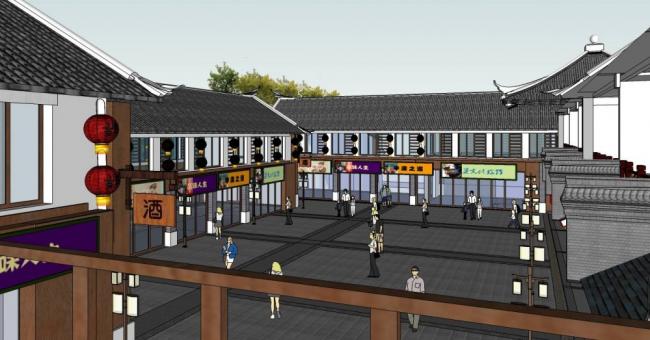 Sketchup商业模型|多层商业街，中式风格