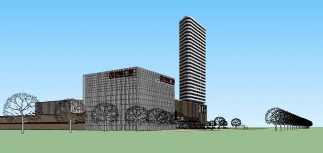 Sketchup综合体模型|凌水湾万达广场，商多层高层混合业综合体，现代风格