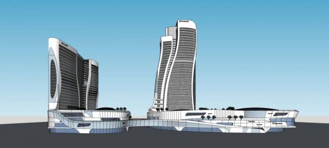 Sketchup办公模型|高层酒店办公楼，底层商业，现代风格