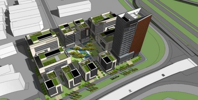 Sketchup办公模型|多层高层混合高层办公区，写字楼，现代风格