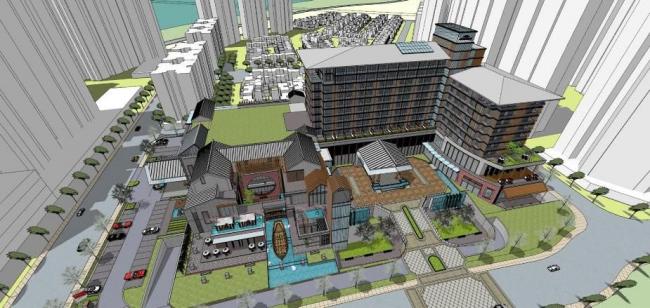 Sketchup酒店模型|多层酒店，办公，新中式风格