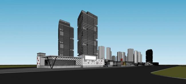 Sketchup综合体模型|超高层城市商业综合体，住宅，办公，现代风格，商业裙房