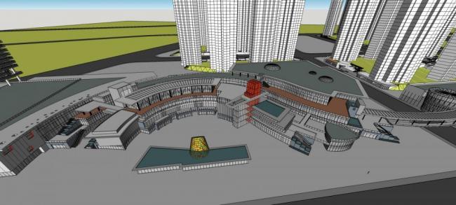 Sketchup综合体模型|超高层城市商业综合体，住宅，办公，现代风格，商业裙房