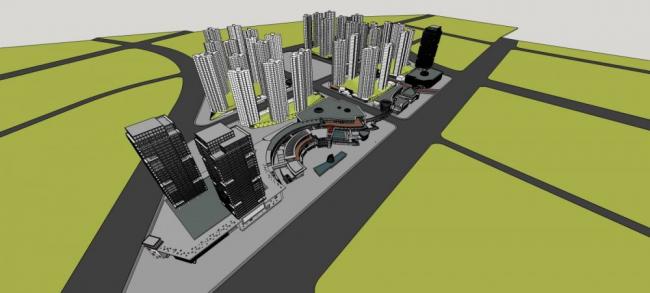 Sketchup综合体模型|超高层城市商业综合体，住宅，办公，现代风格，商业裙房