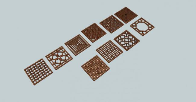 Sketchup素材模型|构件组件素材，中式花格，窗