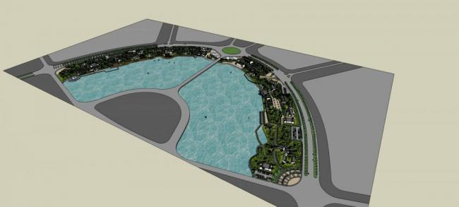 Sketchup景观模型|滨水公园，景观，现代风格