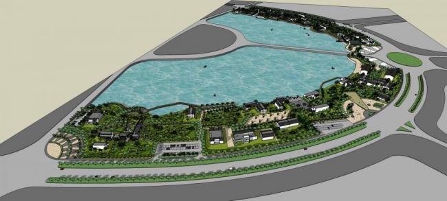 Sketchup景观模型|滨水公园，景观，现代风格
