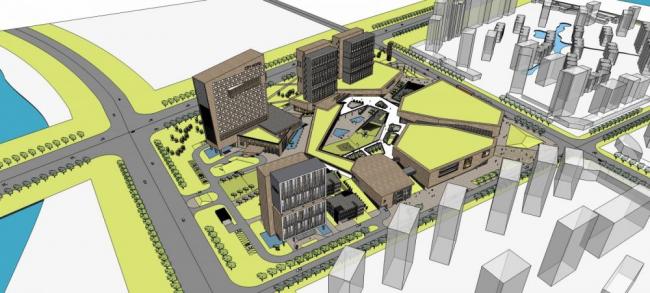 Sketchup办公模型|高层办公区，底层商业，现代风格