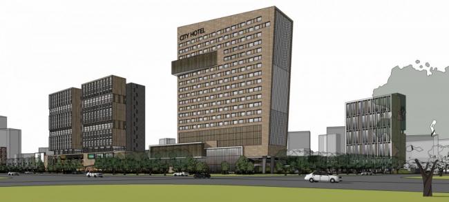 Sketchup办公模型|高层办公区，底层商业，现代风格