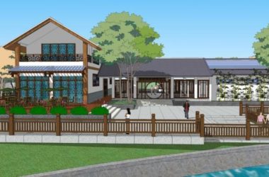 Sketchup酒店模型|商业建筑，多层旅馆酒店，新中式风格，庭院，景观-BIM建筑网