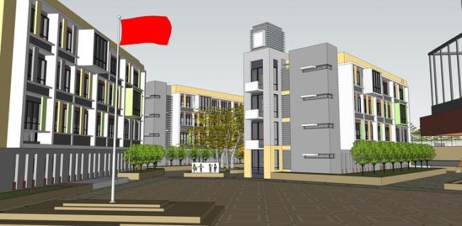 Sketchup学校模型|多层中学学校，校园，教学楼，教育建筑，现代风格