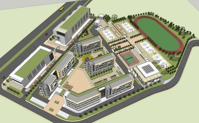 Sketchup学校模型|多层中学学校，校园，教学楼，教育建筑，现代风格