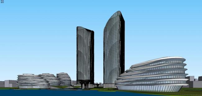 Sketchup综合体模型|超高层商业综合体，办公写字楼，现代风格