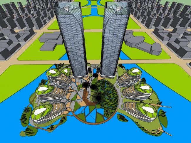 Sketchup综合体模型|超高层商业综合体，办公写字楼，现代风格