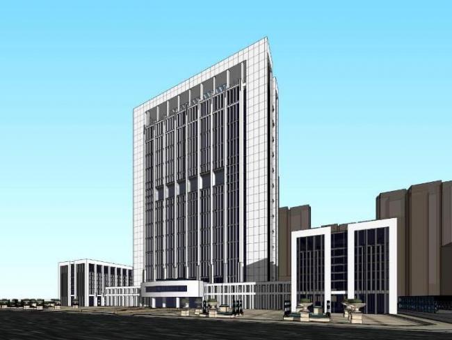 Sketchup办公模型|湖北汉川市地税局办公综合楼，高层办公楼，行政写字楼，现代风格