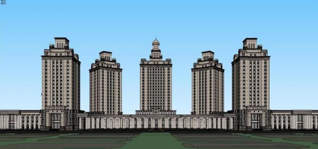 Sketchup办公模型|高层办公楼，行政写字楼，新古典风格