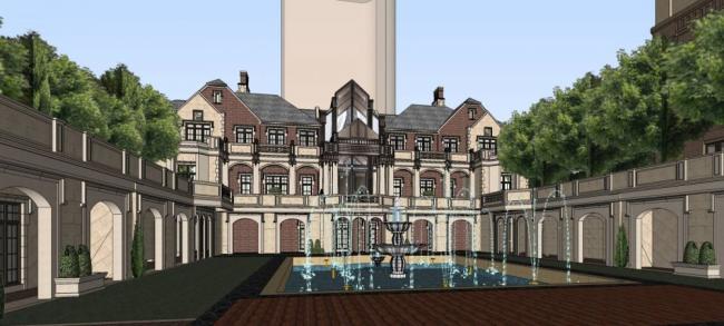 Sketchup住宅模型|高层住宅公寓，小区，大门景观，欧式古典风格，居住建筑
