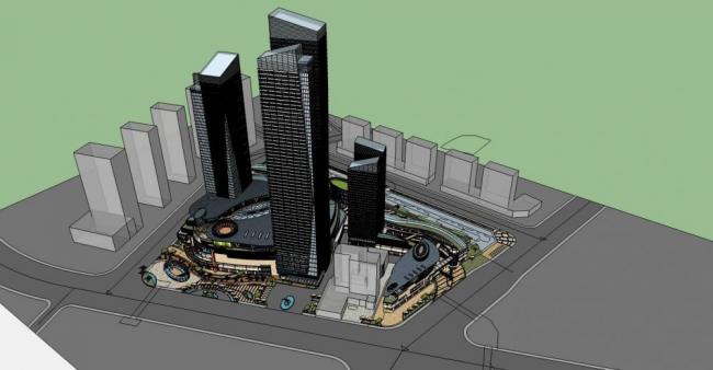 Sketchup综合体模型|超高层商业综合体，酒店，办公，现代风格
