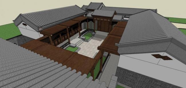 Sketchup古建筑模型|四合院，中式风格，古建