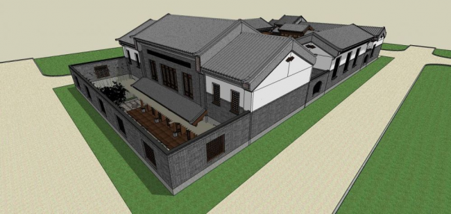 Sketchup古建筑模型|四合院，中式风格，古建