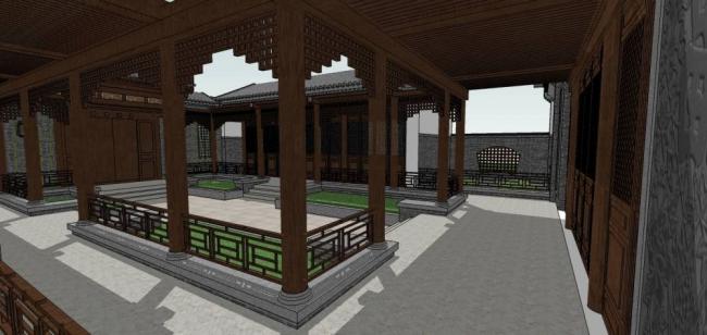 Sketchup古建筑模型|四合院，中式风格，古建