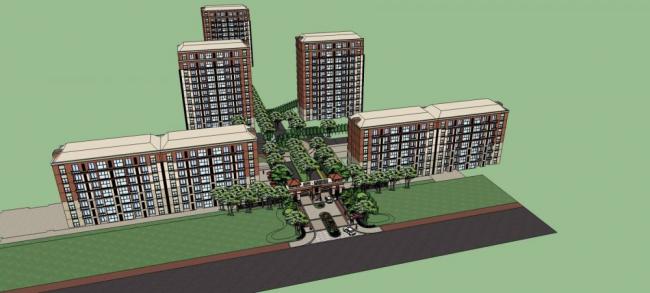 Sketchup住宅模型|高层住宅，小区入口大门，居住建筑，欧式古典风格