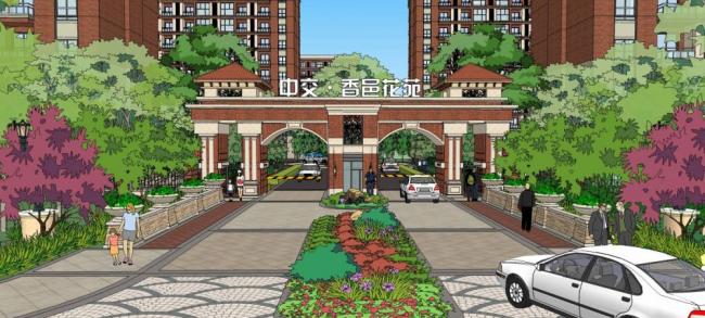 Sketchup住宅模型|高层住宅，小区入口大门，居住建筑，欧式古典风格