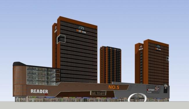 Sketchup办公模型|高层办公写字楼，底层商业，现代风格