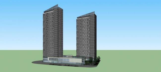 Sketchup办公模型|高层商业办公写字楼，现代风格