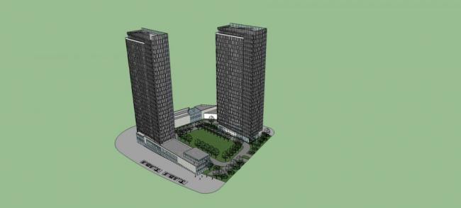 Sketchup办公模型|高层商业办公写字楼，现代风格