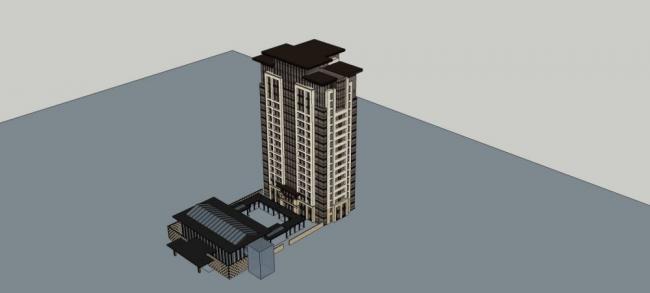 Sketchup住宅模型|高层住宅楼，中式会所，居住建筑